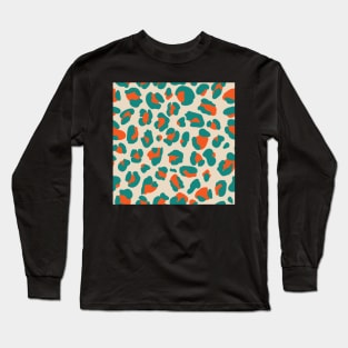 Orange and Teal Leopard Print Long Sleeve T-Shirt